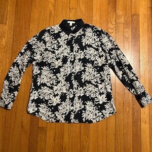 Hugo Boss Women’s 12 Blue White Floral Silk Button-Up Long Sleeve Top